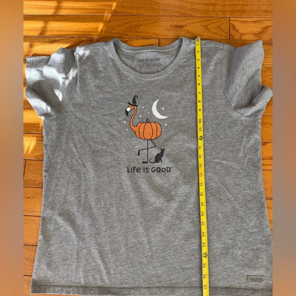 Life is Good Flamingo Halloween Shirt Women’s Size XXL Funny Gray - Picture 9 of 9